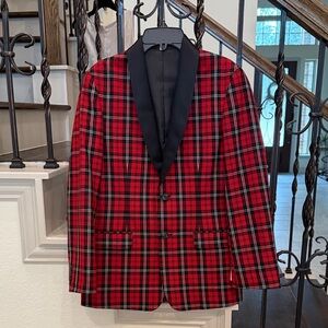 Red Plaid Tartan Blazer with Black Lapel